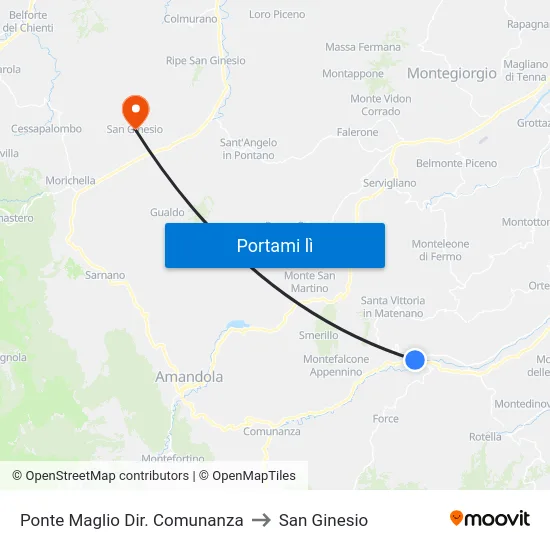 Ponte Maglio Dir. Comunanza to San Ginesio map