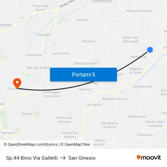 Sp.44 Bivio Via Galletti to San Ginesio map