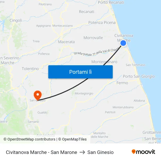 Civitanova Marche - San Marone to San Ginesio map