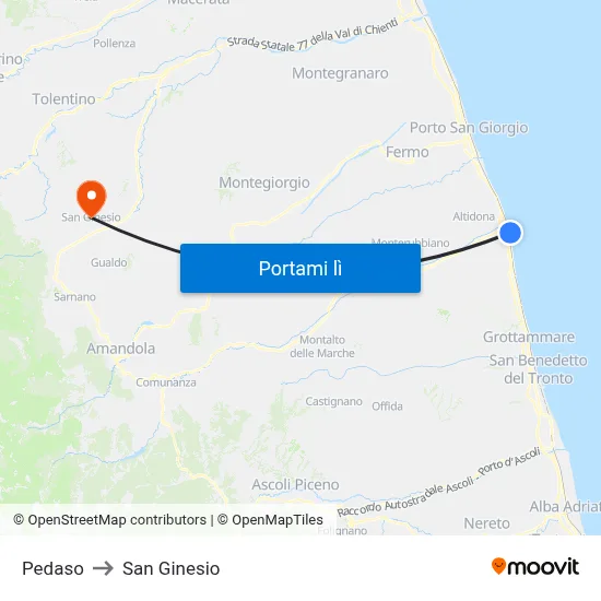 Pedaso to San Ginesio map