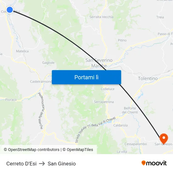 Cerreto D'Esi to San Ginesio map