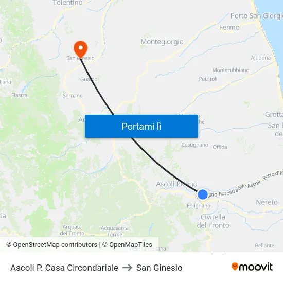 Ascoli P. Casa Circondariale to San Ginesio map