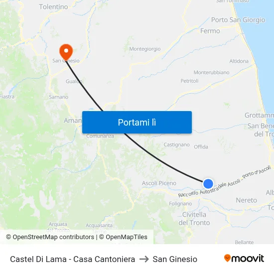 Castel Di Lama - Casa Cantoniera to San Ginesio map