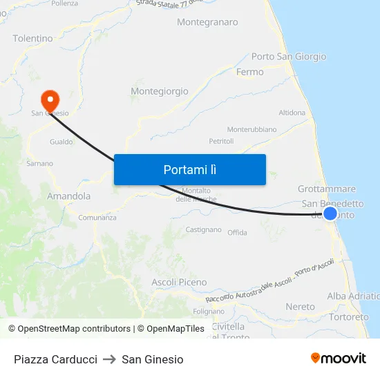 Piazza Carducci to San Ginesio map