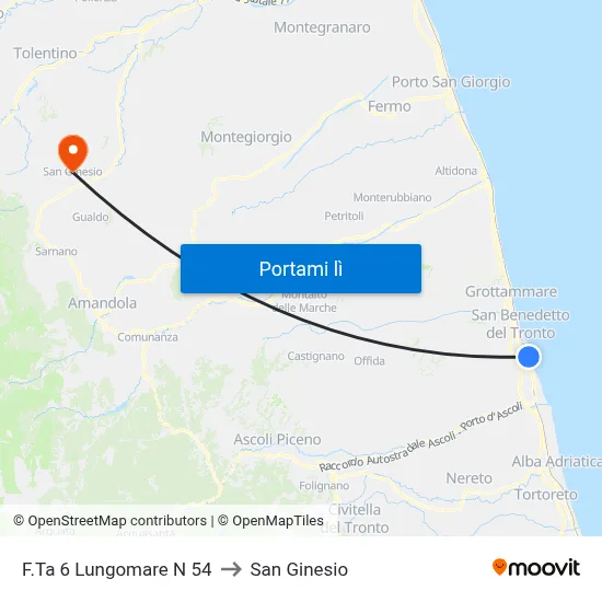 F.Ta 6 Lungomare N 54 to San Ginesio map