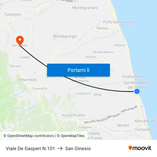 Viale De Gasperi N.101 to San Ginesio map