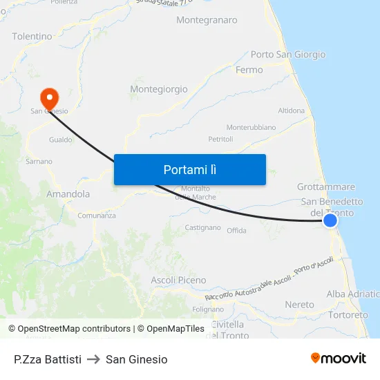 P.Zza Battisti to San Ginesio map