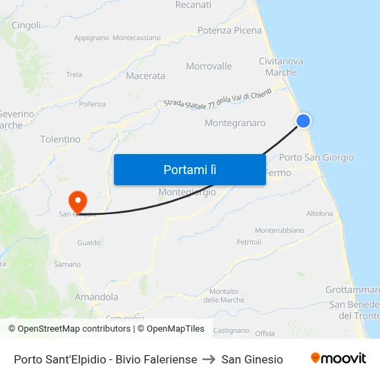 Porto Sant'Elpidio - Bivio Faleriense to San Ginesio map