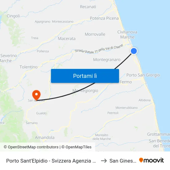 Porto Sant'Elpidio - Svizzera Agenzia MA to San Ginesio map