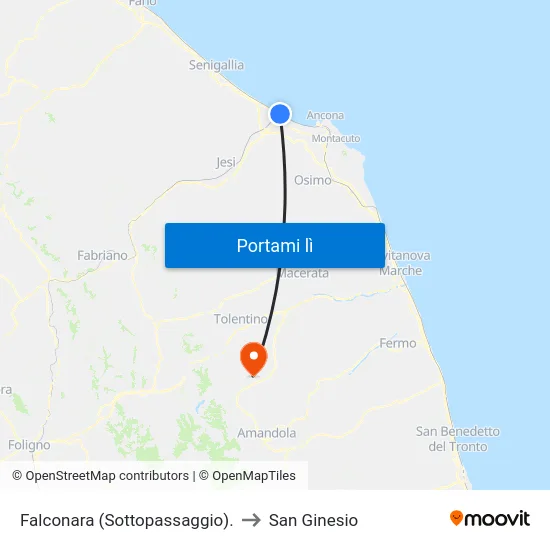 Falconara (Sottopassaggio). to San Ginesio map