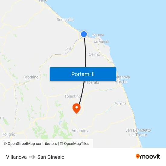 Villanova to San Ginesio map