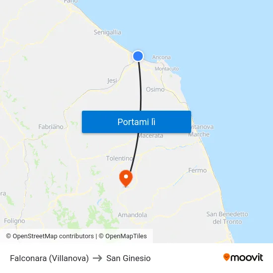 Falconara (Villanova) to San Ginesio map