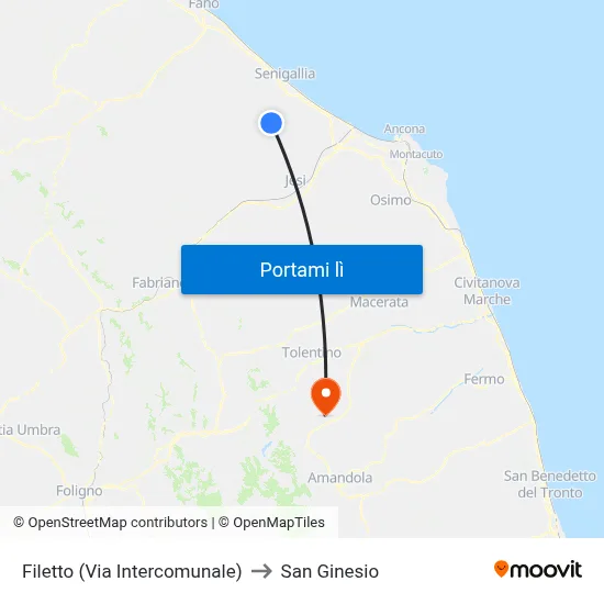 Filetto (Via Intercomunale) to San Ginesio map