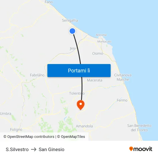 S.Silvestro to San Ginesio map