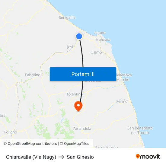 Chiaravalle (Via Nagy) to San Ginesio map