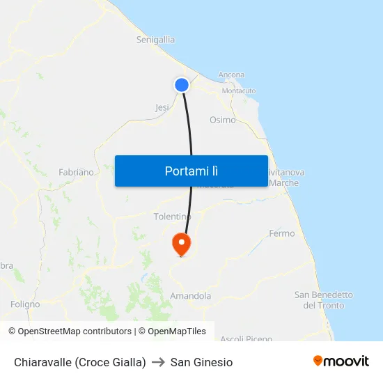 Chiaravalle (Croce Gialla) to San Ginesio map