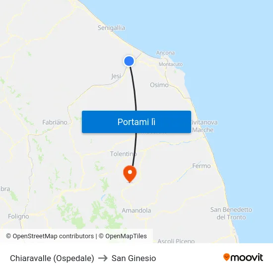 Chiaravalle (Ospedale) to San Ginesio map