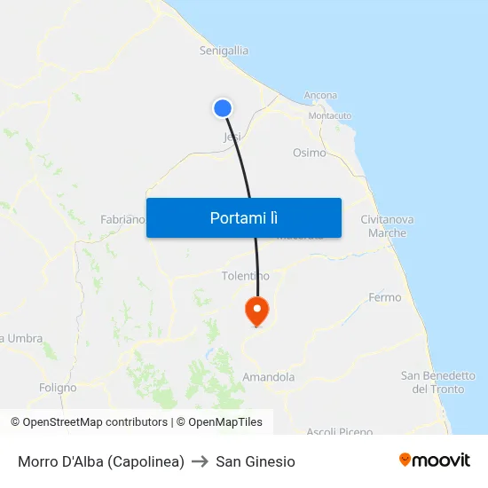 Morro D'Alba (Capolinea) to San Ginesio map