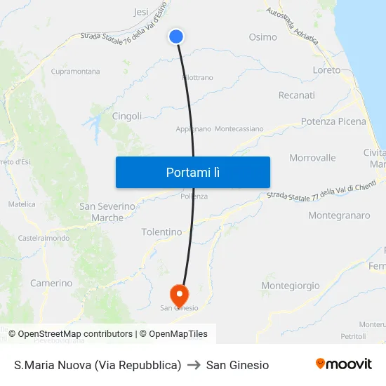 S.Maria Nuova (Via Repubblica) to San Ginesio map