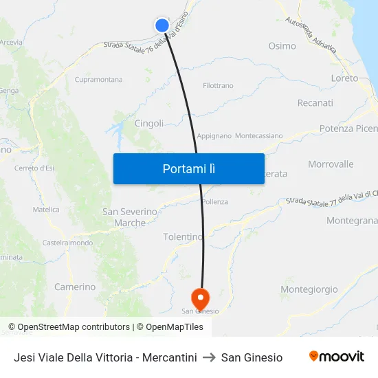 Jesi Viale Della Vittoria - Mercantini to San Ginesio map