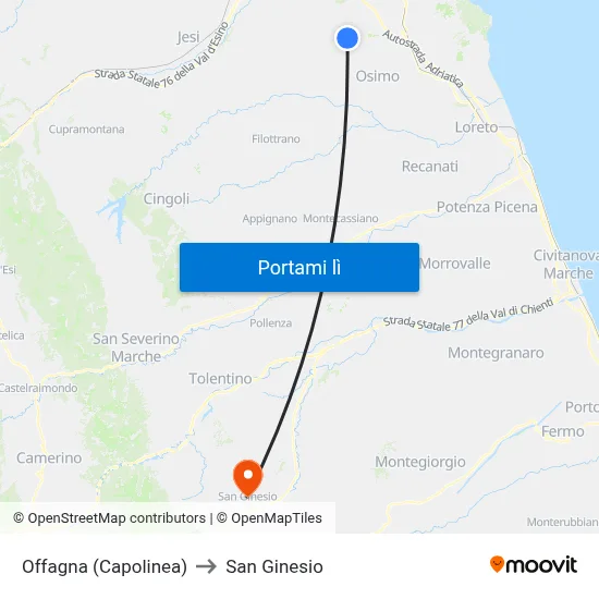 Offagna (Capolinea) to San Ginesio map