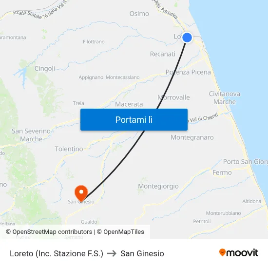 Loreto (Inc. Stazione F.S.) to San Ginesio map