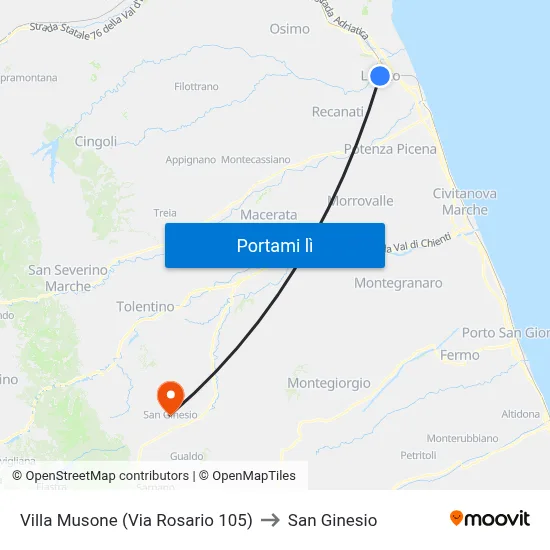 Villa Musone  (Via Rosario 105) to San Ginesio map
