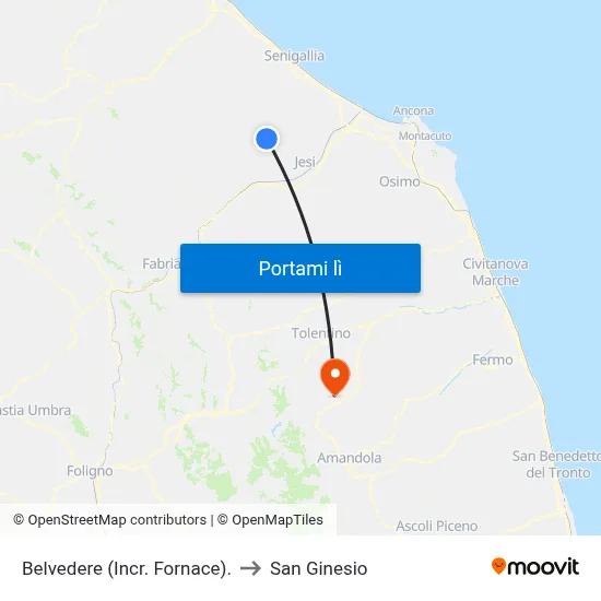 Belvedere (Incr. Fornace). to San Ginesio map