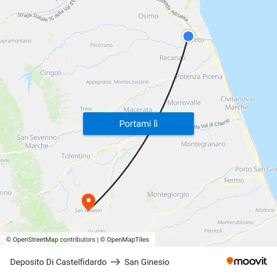 Deposito Di Castelfidardo to San Ginesio map