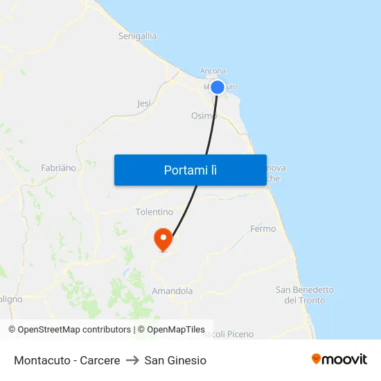 Montacuto - Carcere to San Ginesio map