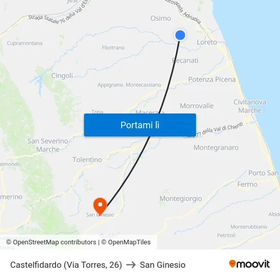 Castelfidardo (Via Torres, 26) to San Ginesio map