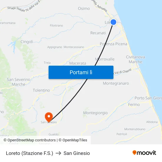 Loreto (Stazione F.S.) to San Ginesio map