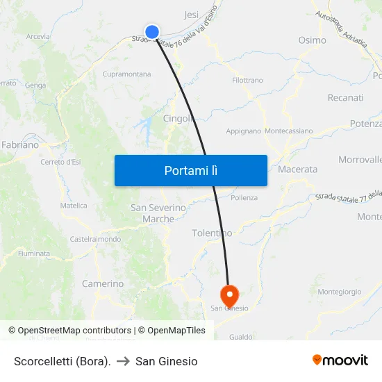 Scorcelletti (Bora). to San Ginesio map