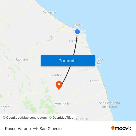 Passo Varano to San Ginesio map