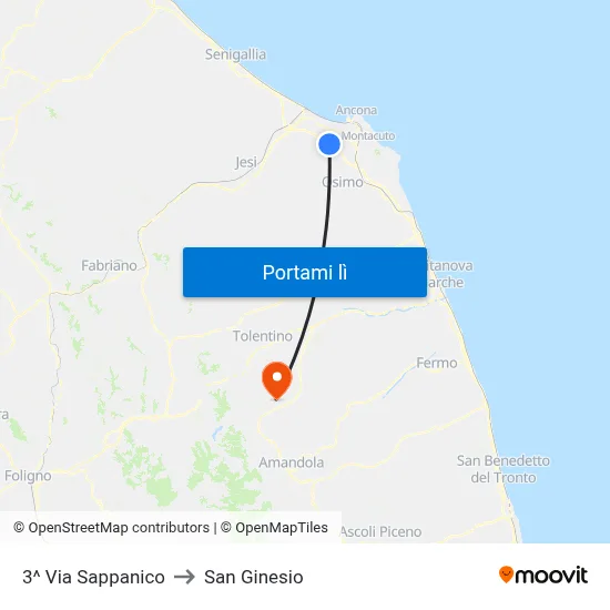 3^ Via Sappanico to San Ginesio map
