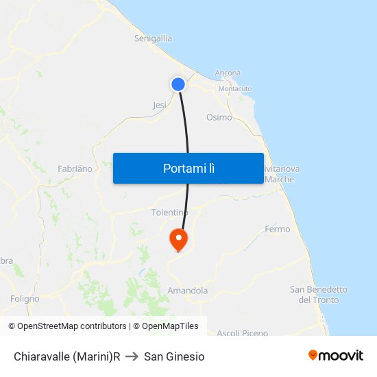 Chiaravalle (Marini)R to San Ginesio map