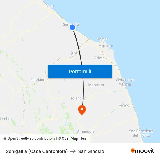 Senigallia (Casa Cantoniera) to San Ginesio map