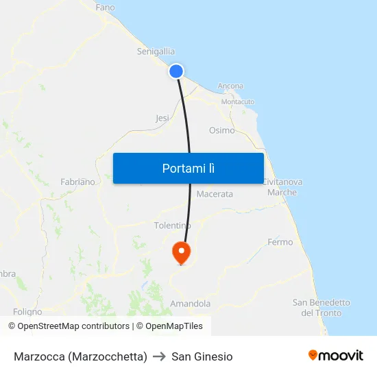 Marzocca (Marzocchetta) to San Ginesio map