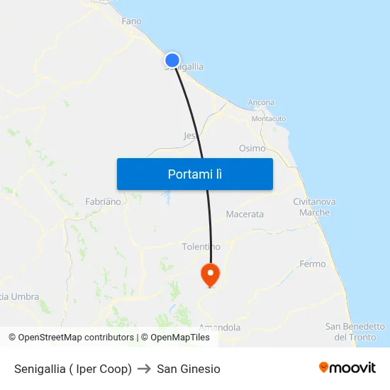 Senigallia ( Iper Coop) to San Ginesio map