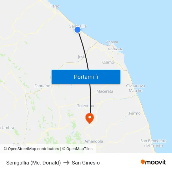 Senigallia (Mc. Donald) to San Ginesio map