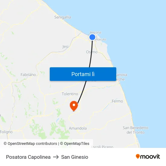 Posatora Capolinea to San Ginesio map