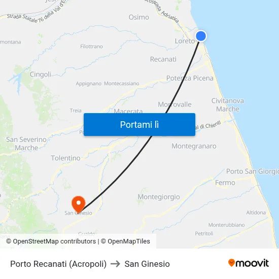 Porto Recanati (Acropoli) to San Ginesio map