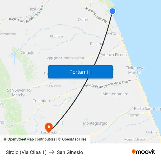 Sirolo (Via Cilea 1) to San Ginesio map