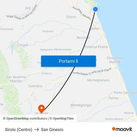 Sirolo (Centro) to San Ginesio map