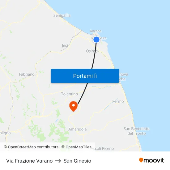 Via Frazione Varano to San Ginesio map