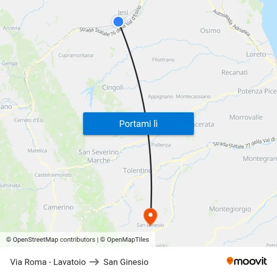 Via Roma - Lavatoio to San Ginesio map