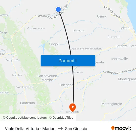 Viale Della Vittoria - Mariani to San Ginesio map