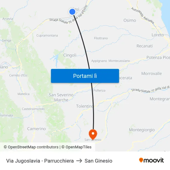 Via Jugoslavia - Parrucchiera to San Ginesio map