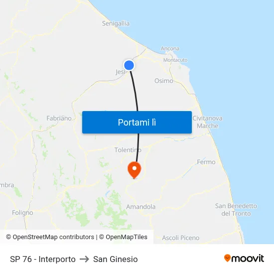 SP 76 - Interporto to San Ginesio map