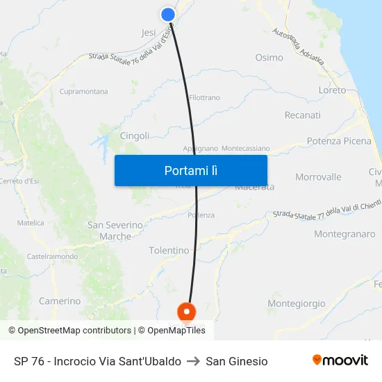 SP 76 - Incrocio Via Sant'Ubaldo to San Ginesio map